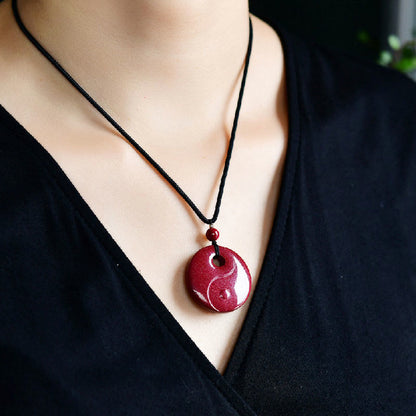 Colgante de collar con bendición de cinabrio natural con forma de calabaza del zodiaco chino Yin Yang de Buda sonriente con piedras de Buda 