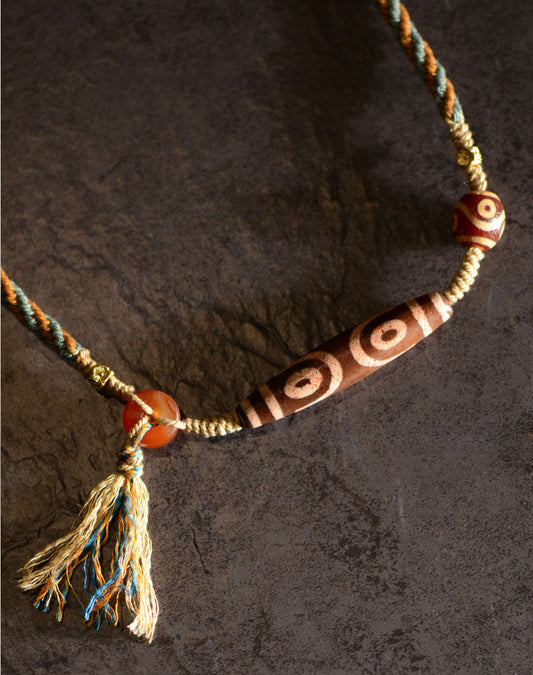 Charm Dzi Beads Necklace Tibetan Hand-Woven Dzi Stone Beads