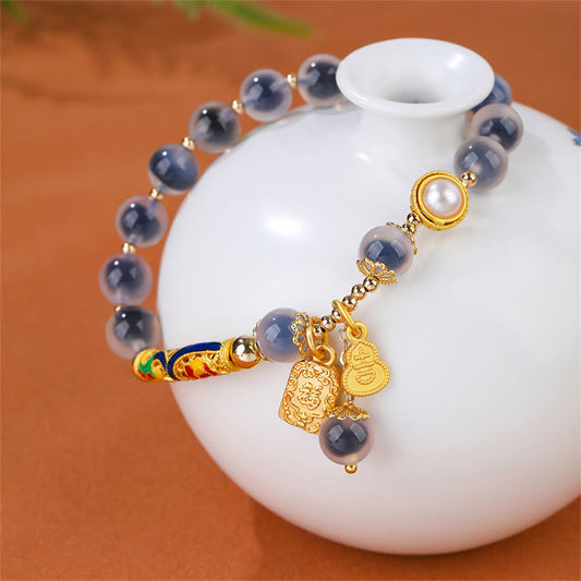 Buddha Stones Armband mit natürlichem blauem Candy-Achat, Amulett, Stärke 