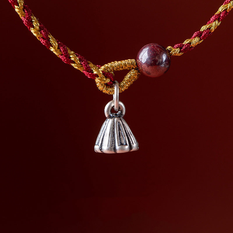 Pulsera trenzada con dije de paz y alegría de loto, hecha a mano con piedras de Buda y cuerda de oro rojo 