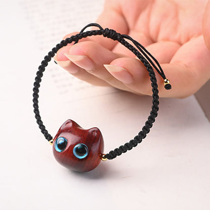 Buddha-Steine, kleines Blatt, rotes Sandelholz, Ebenholz, süßer Katzenkopf, ruhiger Schutz, geflochtenes Armband 