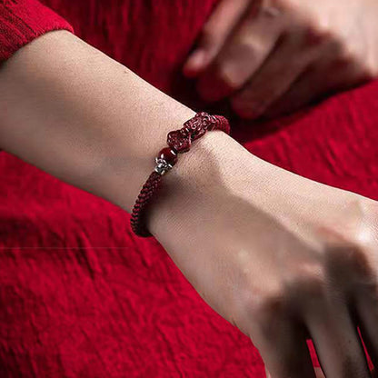 Pulsera trenzada de PiXiu Cinabrio para la Riqueza y la Suerte, hecha a mano con piedras de Buda 