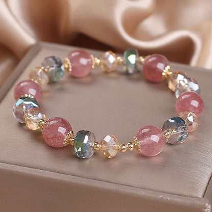Pulsera positiva de cristal colorido de cuarzo fresa natural con piedras de Buda