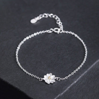 Pulsera de cadena con bendición de flor de cerezo y piedras de Buda en plata de ley 925