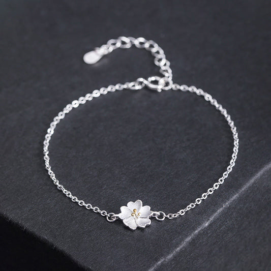 Pulsera de cadena con bendición de flor de cerezo y piedras de Buda en plata de ley 925