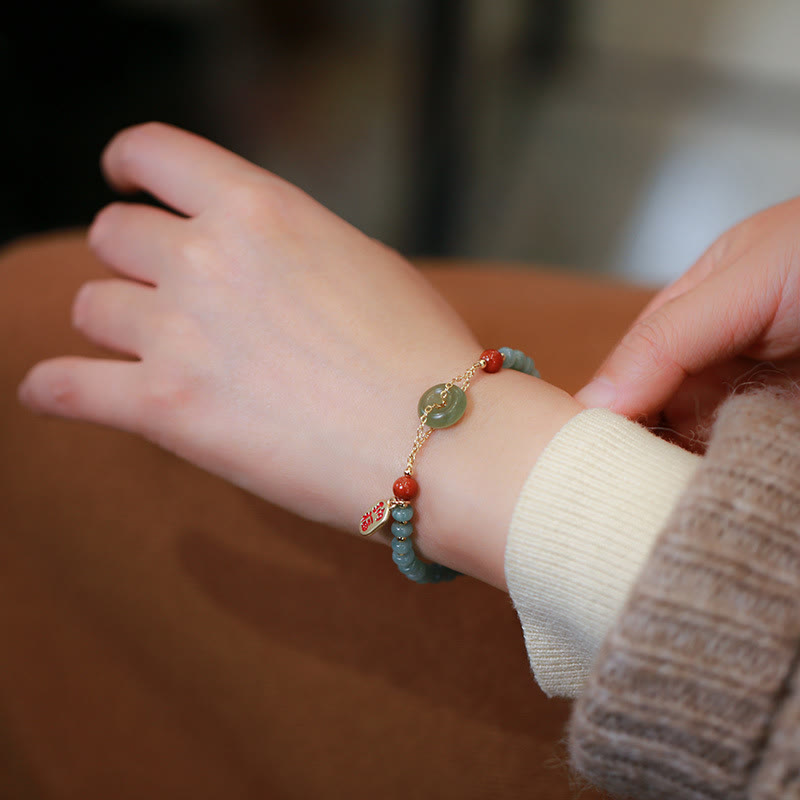 Pulsera de la suerte con hebilla de paz y ágata roja de jade hetiano natural de Buda