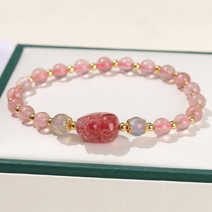 Pulsera curativa PiXiu de piedras de Buda, piedra lunar, cuarzo fresa y turmalina 