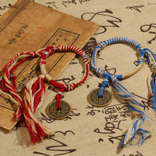Pulsera trenzada hecha a mano con piedras de Buda, fantasmas de la montaña, dinero, riqueza y prosperidad.
