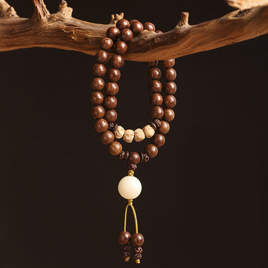 Pulsera de doble vuelta con semillas de Bodhi y sándalo rojo de hoja pequeña con piedras de Buda y sándalo