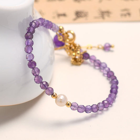 Pulsera de cadena de doble capa con cristales de amatista y baño de oro de 14 quilates de Buddha Stones