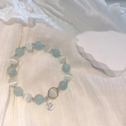 Pulsera con dije de ojo de gato y aguamarina de plata de ley 925 con piedras de Buda