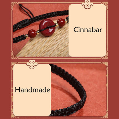 Buddha Stones Natürliches Zinnober-Armband mit Friedensschnalle und Segensschnur 