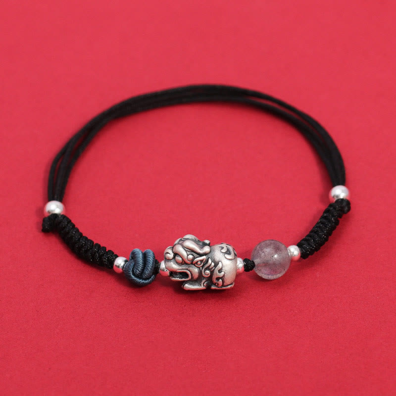 Pulsera trenzada de plata de ley 999 con cuentas de cuarzo fresa PiXiu y piedras de Buda para la riqueza y la suerte 