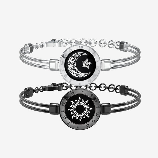 Sun&Moon Touch Bracelets with Snake Chain (Black+Silver)