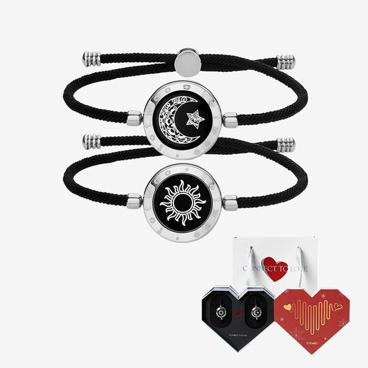 [Valentine's Day White Gift Packaging]Sun&Moon Touch Bracelets with Milan Rope(Black+Black)