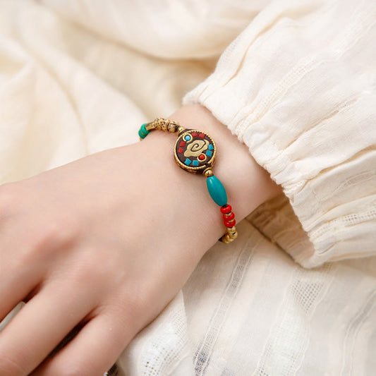 Armband mit tibetischen Buddha-Steinen, Türkis, Om Mani Padme Hum, Schutz und Stärke