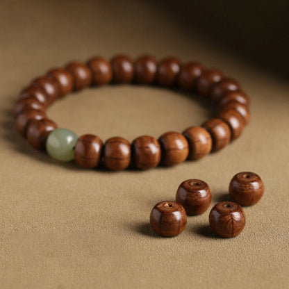 Pulsera de cuentas de bambú y jade hetian de madera de Abelia Biflora natural con piedras de Buda que alejan los malos espíritus 