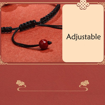 Buddha Stones Natürliches Zinnober-Armband mit Friedensschnalle und Segensschnur 