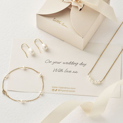 Gold Pearl Drop Hook Earrings