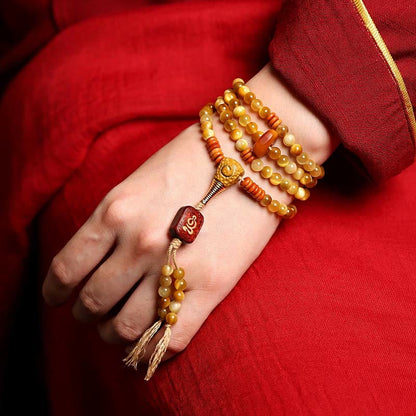 Pulsera con borlas protectoras Dorje de cobre y ojo de tigre natural con 108 cuentas de mala de Buda 