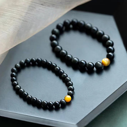 Buddha Stones Armband aus natürlichem Regenbogen-Obsidian und Tigerauge mit positiver Liebe
