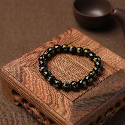 Pulsera de meditación Om Mani Padme Hum con piedras de Buda, cristal blanco del Tíbet, ónix negro