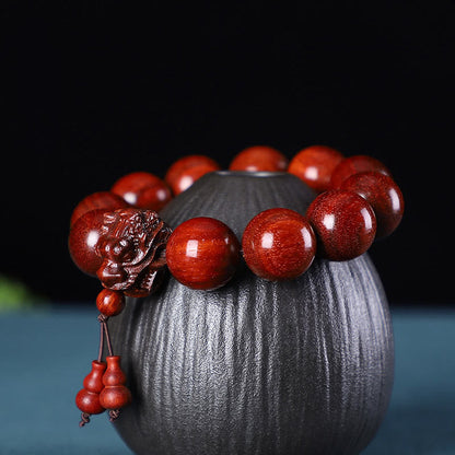 Pulsera de protección con piedras de Buda, palisandro, sándalo verde, hoja pequeña, sándalo rojo, agar y dragón tallado 