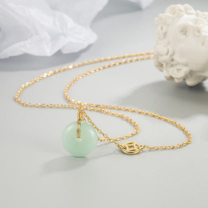 Colgante de collar con hebilla de paz y abundancia con símbolo de jade fu y moneda de cobre y piedras de Buda