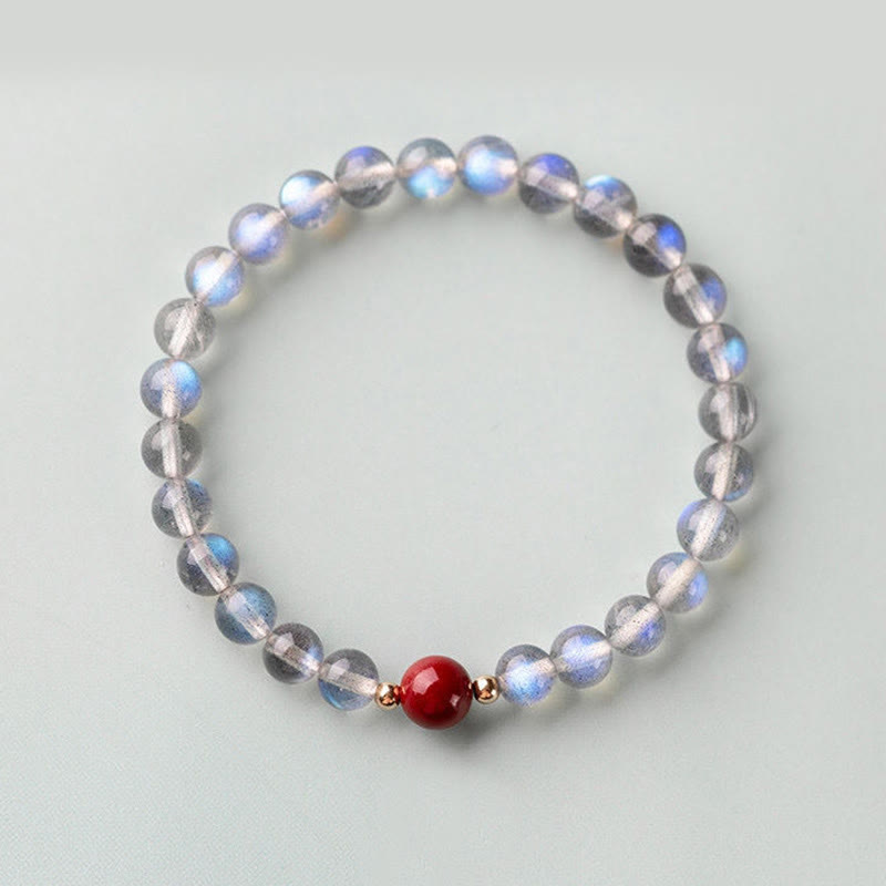Pulsera de piedras de Buda con piedra lunar, cristal rosa y cinabrio, con propiedades curativas positivas 