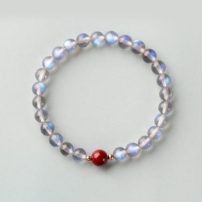 Pulsera de piedras de Buda con piedra lunar, cristal rosa y cinabrio, con propiedades curativas positivas 