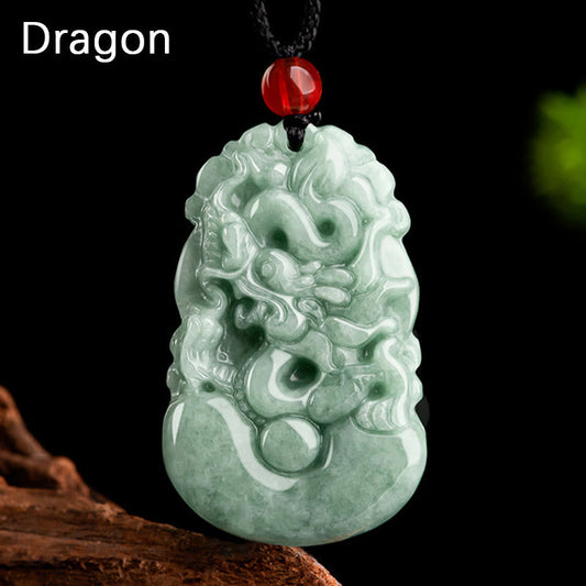Collar con colgante de jade verde natural de Buda, 12 signos del zodiaco chino, suerte y prosperidad.