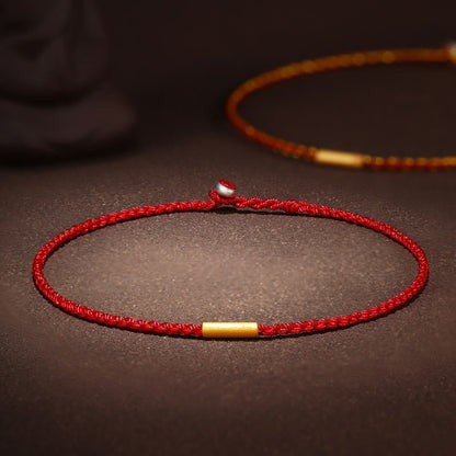 Buddha Stones 999 Gold Bead Handmade Four Thread Wishful Knots Braided Protection Bracelet