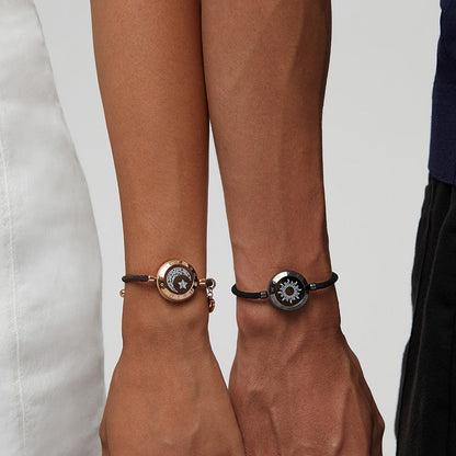 Sun&Moon Touch Bracelets with Milan Rope (Black+Brown)