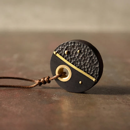 Buddha Stones Handcrafted Round Ebony Wood Copper Peace Necklace Pendant