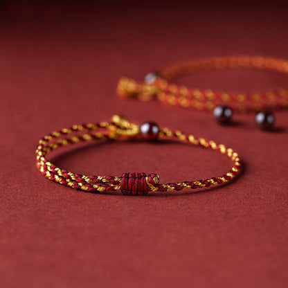 Pulsera trenzada con dije de paz y alegría de loto, hecha a mano con piedras de Buda y cuerda de oro rojo 