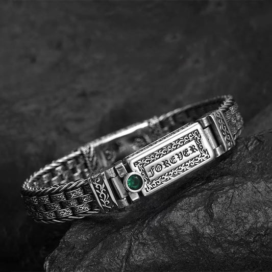Pulsera de cobre con diseño floral de la dinastía Tang con piedras de Buda tibetanas Om Mani Padme Hum 