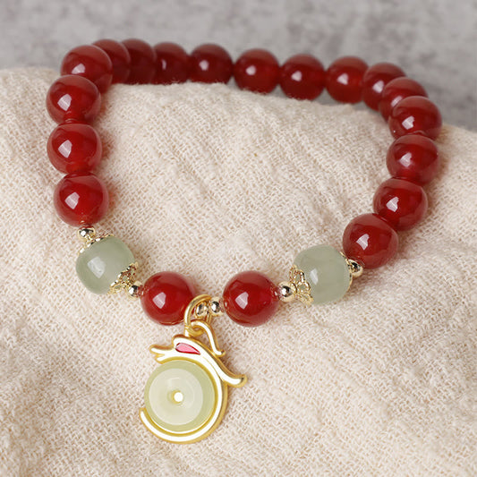 Pulsera de éxito con piedras de Buda, año del dragón, ágata roja, jade, hebilla de paz, personaje Fu