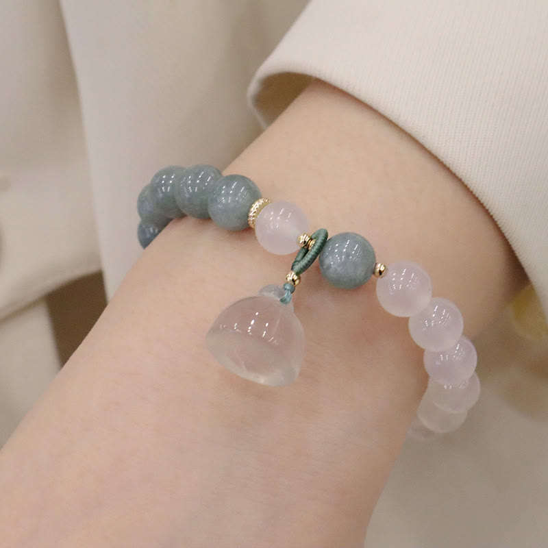 Buddha Stones Weißer Achat Jade Lotusblume Friedensschnalle Schutzarmband 