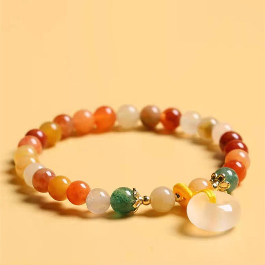 Buddha Stones 14 Karat vergoldetes buntes goldenes Seidenjade-Armband mit Friedensschnalle