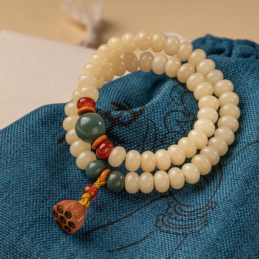 Buddha-Steine, Bodhi-Samen, Lotus-Schote, Charm, Peace, Doppel-Wickelarmband