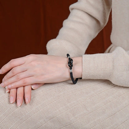 Pulsera de la suerte con piedras de Buda, jade negro hetiano natural, doble hebilla de la paz y símbolo de la esvástica, en plata de ley 925
