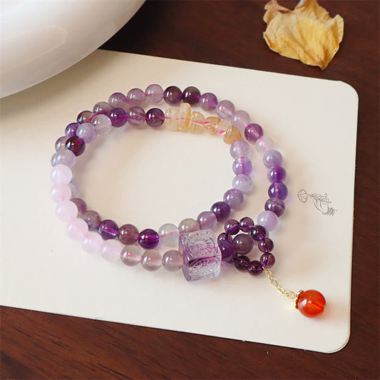 Pulsera de doble vuelta con amatista y citrino natural de Buddha Stones con transformación positiva