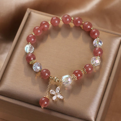 Pulsera con dije de mariposa curativa de cuarzo fresa natural de Buddha Stones 