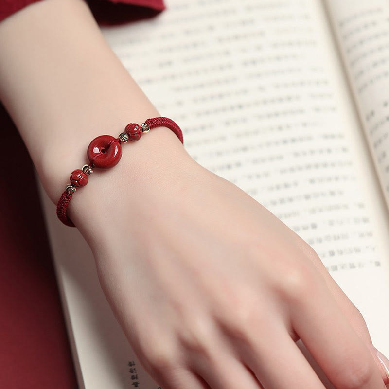 Pulsera trenzada con bendición de paz y cinabrio de loto hecha a mano con piedras de Buda