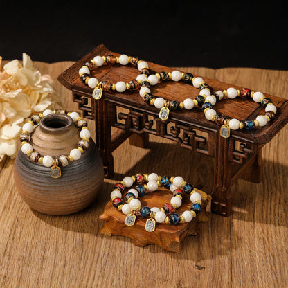 Pulsera de protección con cuentas de porcelana, ceniza de incienso y vidrio Liuli, con amuleto tibetano Zakiram, diosa de la riqueza