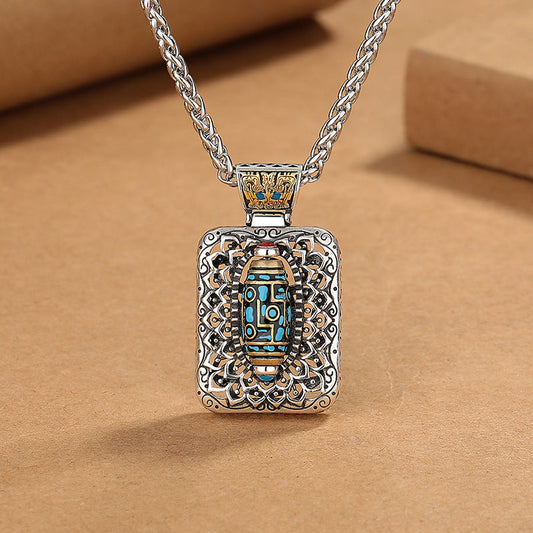 Collar con colgante giratorio de cobre con cuentas Dzi de nueve ojos y piedras de Buda 