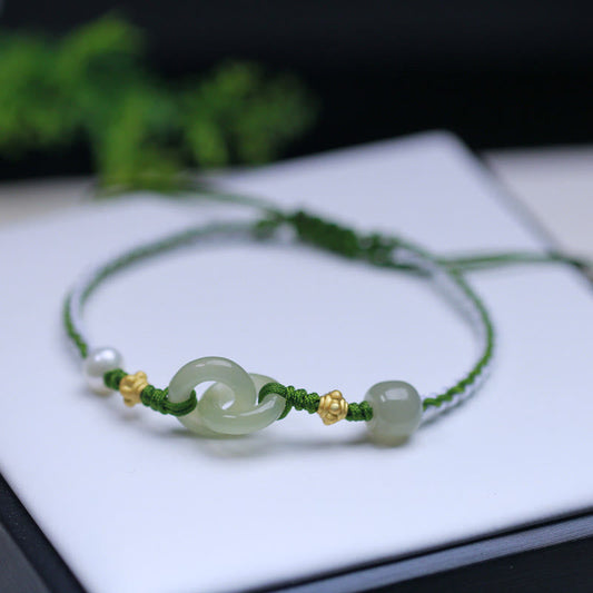 Pulsera trenzada de plata de ley 925 con piedras de Buda y jade hetiano con doble hebilla de la paz y la suerte 