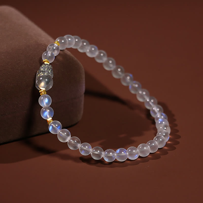 Pulsera curativa PiXiu de piedra lunar natural bañada en oro y plata de ley 925 con piedras de Buda 