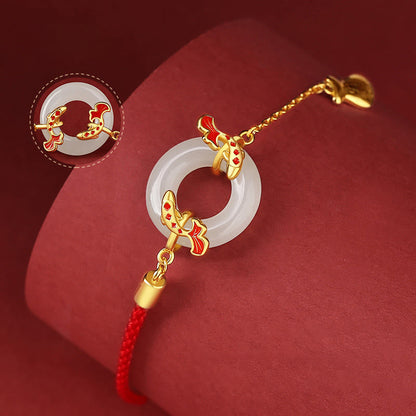 Buddha Stones 999 Sterling Silber Hetian Weiße Jade Doppel Koi Fisch Friedensschnalle Glücksbringer Reichtum Armband