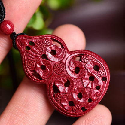 Colgante de collar con bendición de cinabrio natural con forma de calabaza del zodiaco chino Yin Yang de Buda sonriente con piedras de Buda 